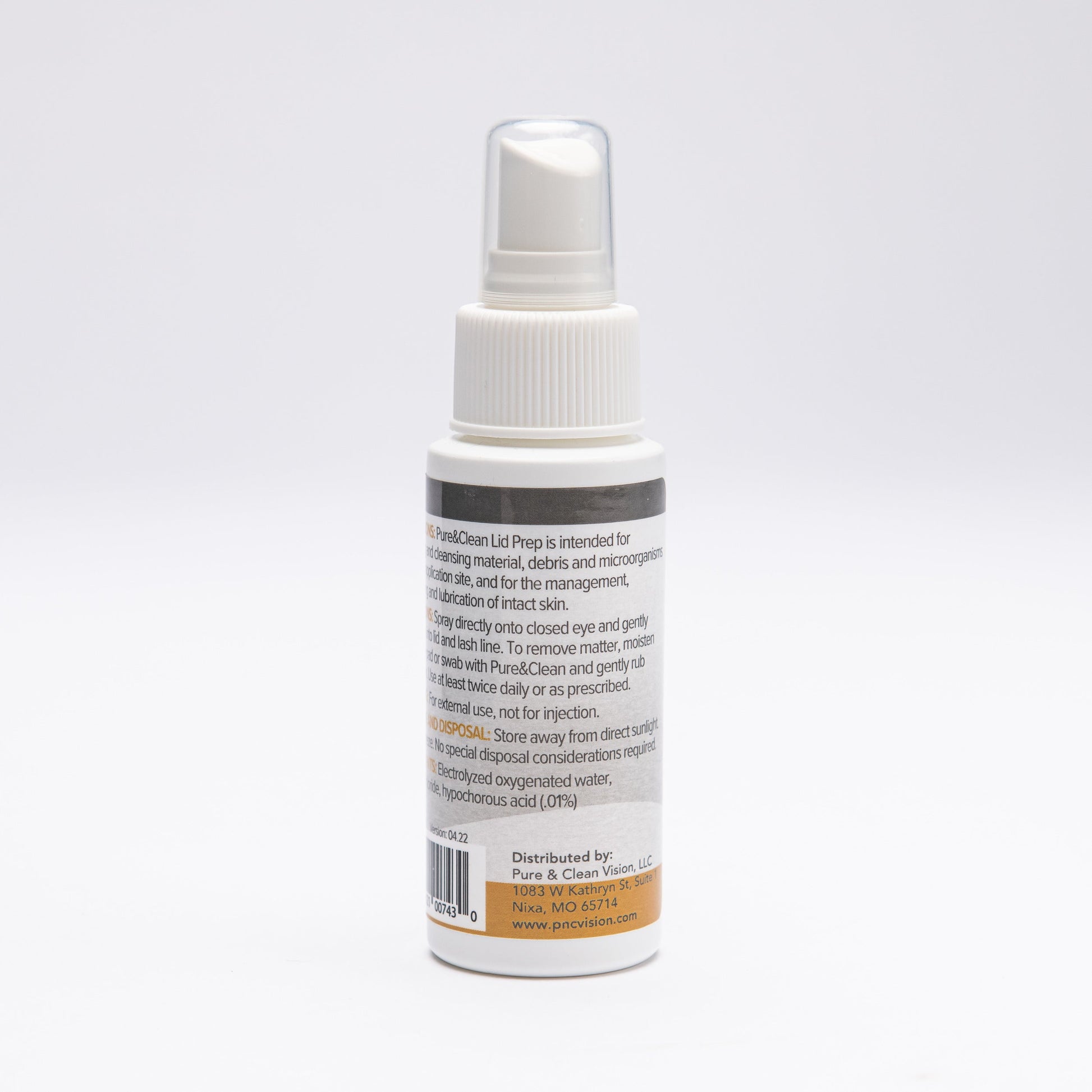 Back of Pure&Clean Lid Prep spray bottle