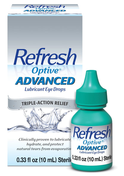 Refresh optive advanced libricant eye drops 10mL bottle and box